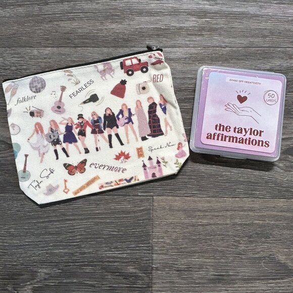 Taylor Swift Cosmetic Make Up Bag Eras+ Positive Affirmations Card Set NEW - Picture 1 of 6
